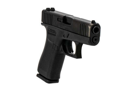 Glock G43x sub compact 9mm handgun with forward slide serrations and black nDLC slide finish